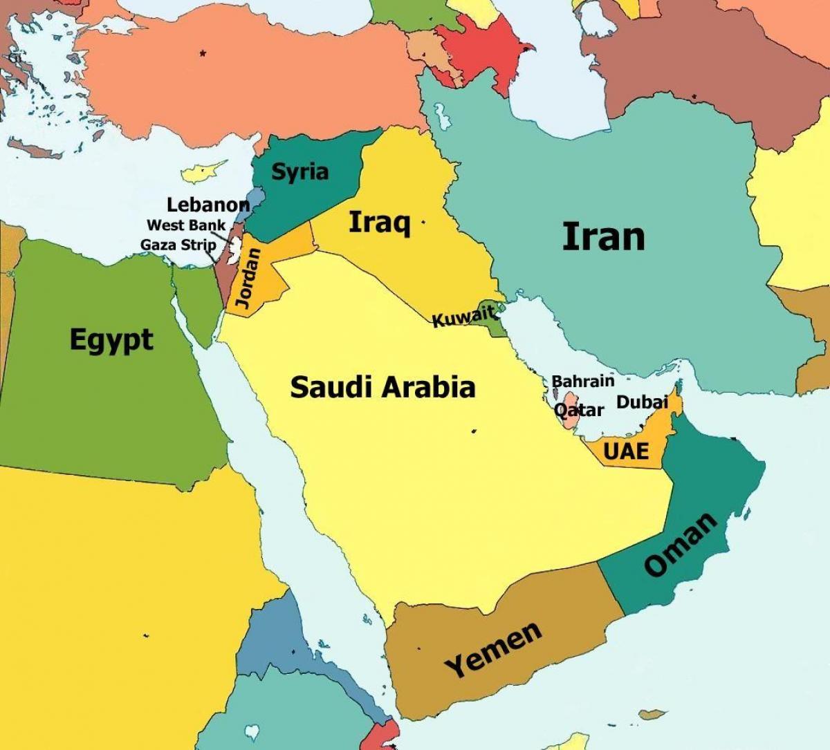 карта на Бахрейн и околните страни